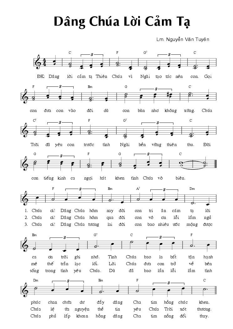 Sheet nhạc Dâng Chúa Lời Cảm Tạ